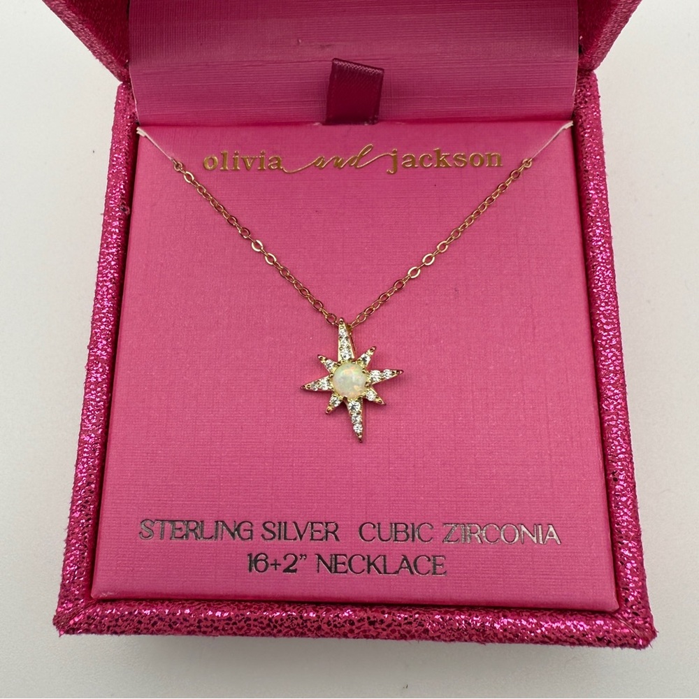 Olivia and Jackson Sterling Silver Starburst Necklace 16”+2” w/ Box